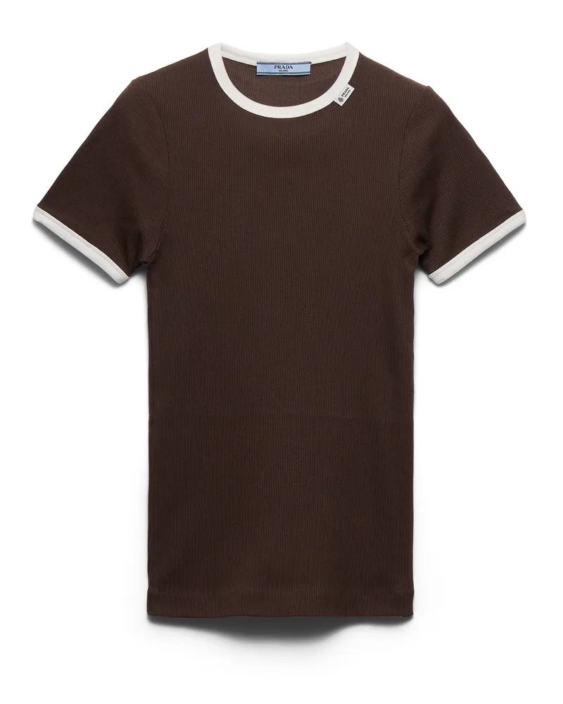 Prada Top Aus Rippstrick, Damen, Ebenholz/weiß, Größe Ebenholz