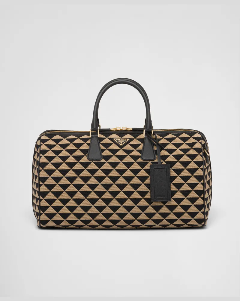 Prada Symbole Reisetasche aus besticktem Stoff Schwarz