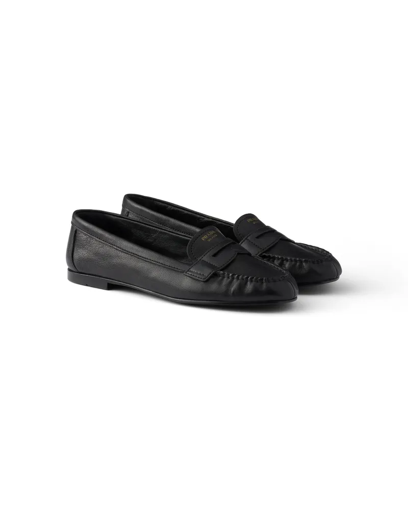 Prada Leather Loafers, Damen, Schwarz, Größe Schwarz
