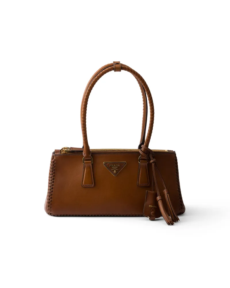 Prada Galleria Mittelgroße Tasche Aus Leder, Damen, Cognac Cognac