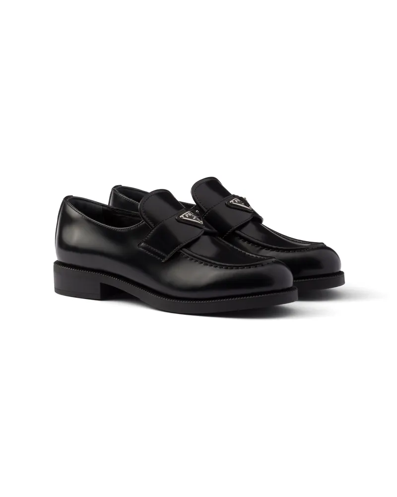 Prada Loafer Aus Gebürstetem Leder, Damen, Schwarz, Größe Schwarz