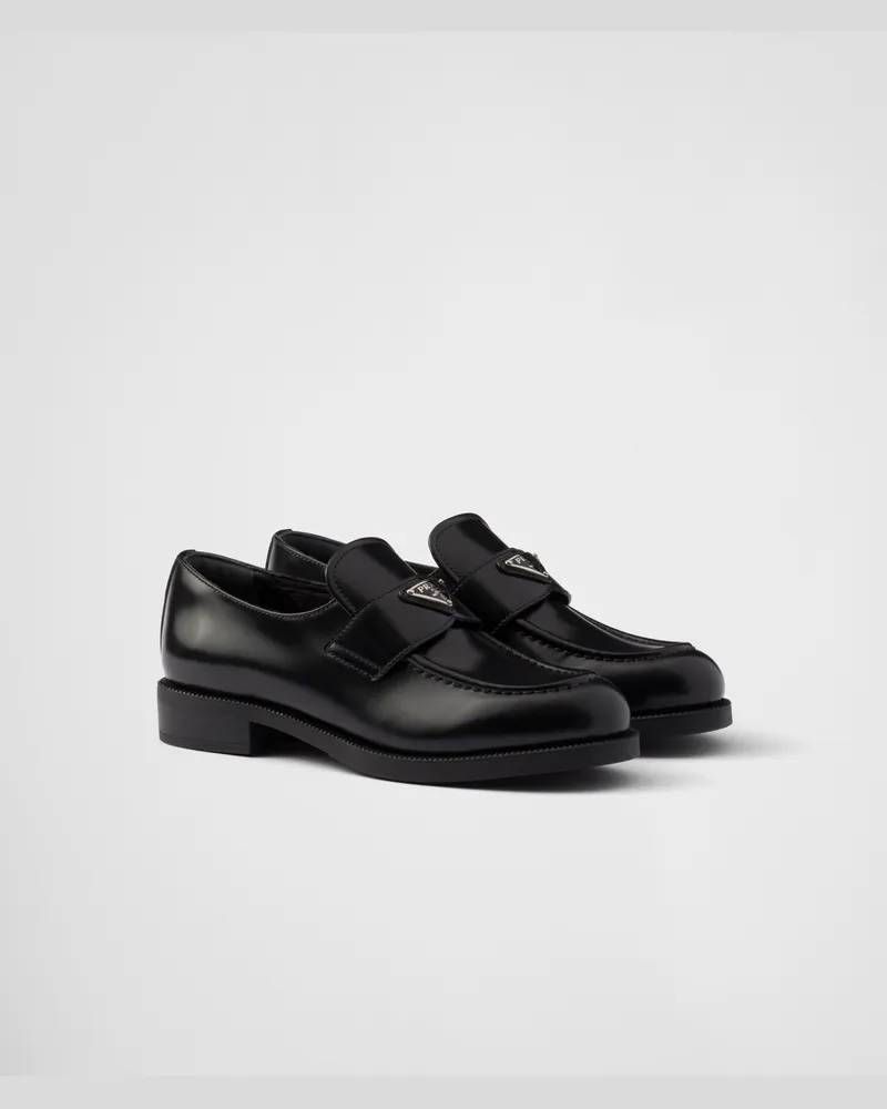 Prada Loafer Aus Gebürstetem Leder, Damen, Schwarz, Größe Schwarz
