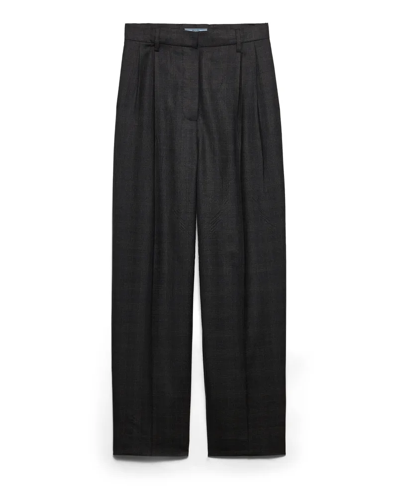 Prada Hose Aus Kariertem Wollgemisch, Damen, Anthrazitgrau, Größe Anthrazitgrau