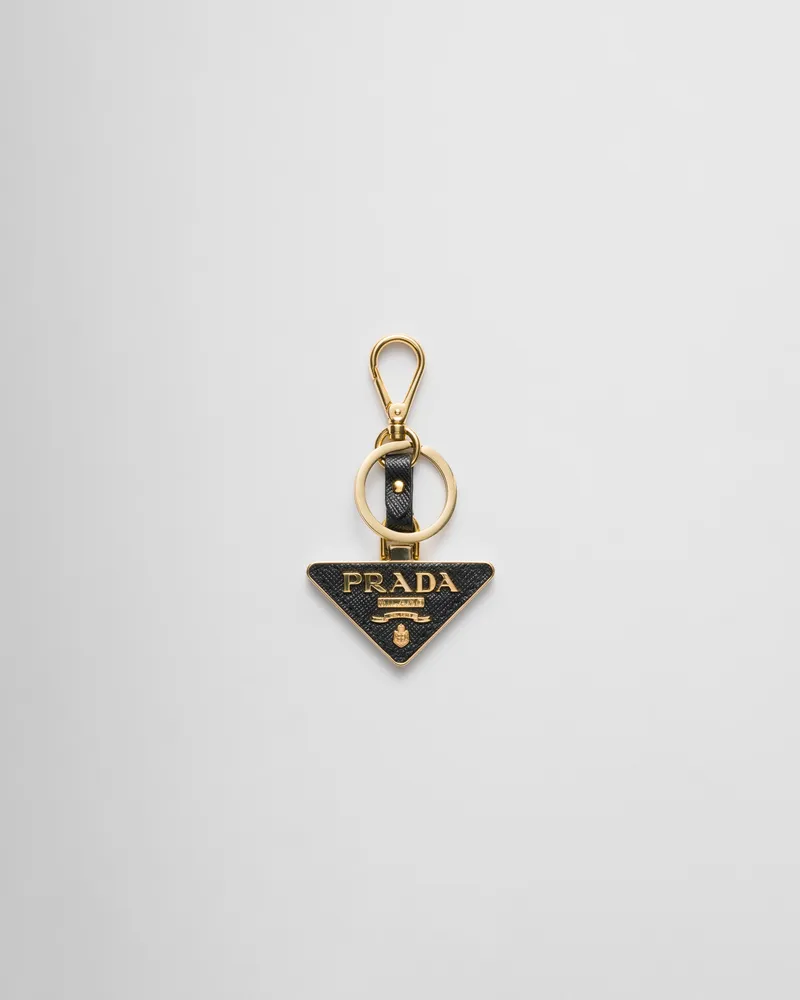 Prada Schlüsselanhänger aus Saffiano Leder Schwarz