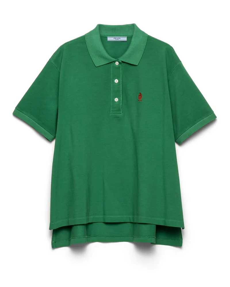 Prada Poloshirt Aus Piqué, Damen, Grün, Größe Grün