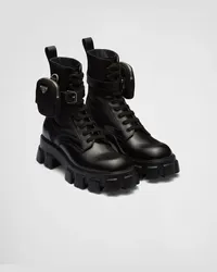 Prada Monolith Stiefel aus gebürstetem Leder und Re-Nylon Schwarz