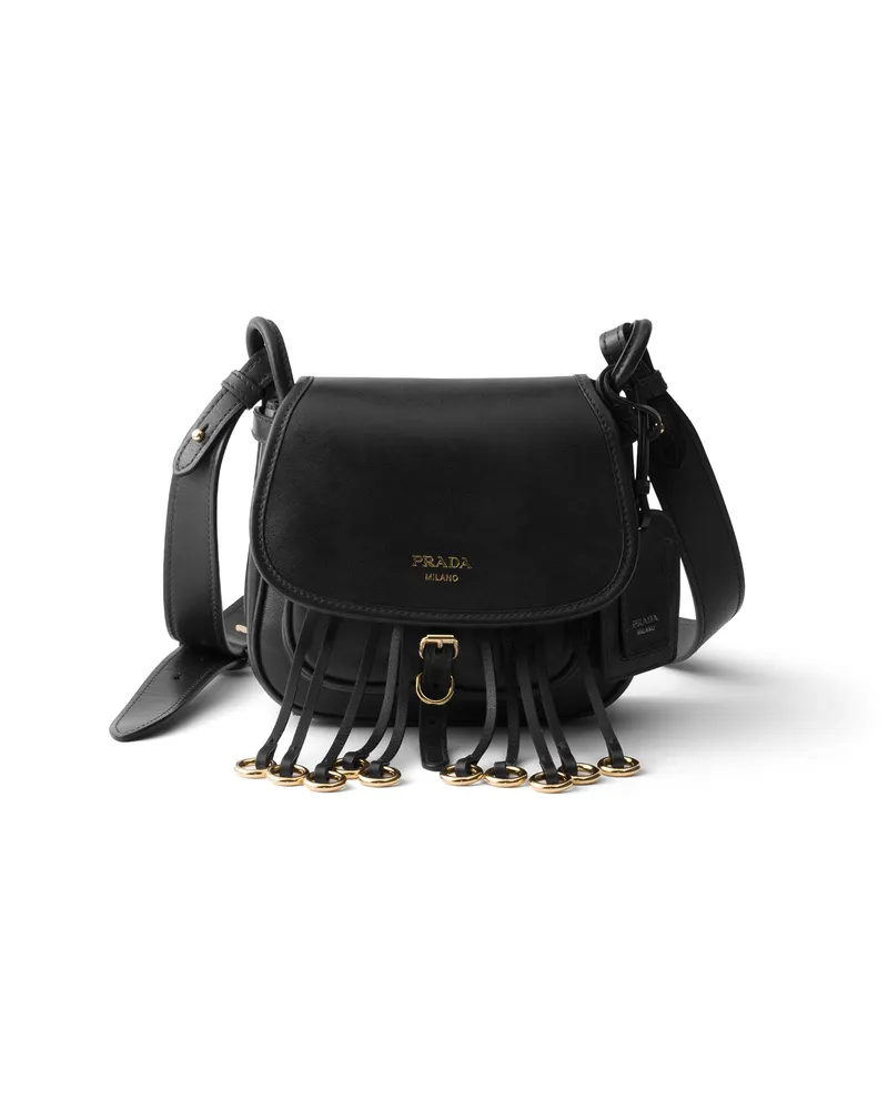 Prada Mini-schultertasche  Corsaire Aus Gealtertem Leder, Damen, Schwarz Schwarz