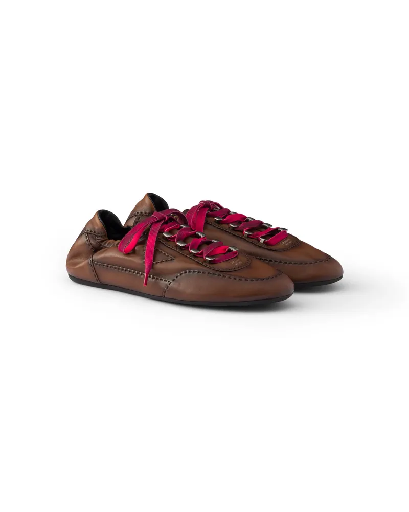 Prada Collapse Sneaker Aus Antikisiertem Nappa-leder Mit Haken, Herren, Eiche, Größe 12 Eiche