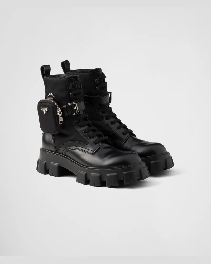 Prada Monolith Stiefel Aus Gebürstetem Leder Und Re-nylon, Herren, Schwarz, Größe 10,5 Schwarz