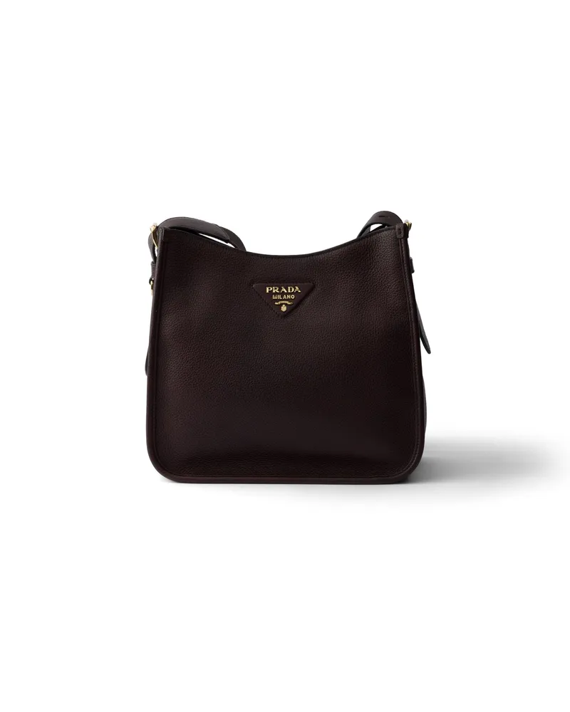 Prada Mittelgroße Tasche Aus Leder, Damen, Dunkelbraun Dunkelbraun