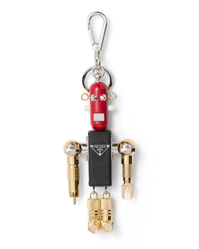 Prada Roboter-schlüsselanhänger Aus Saffiano-leder, Damen, Schwarz Schwarz