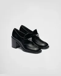 Prada High-Heel-Loafer aus gebürstetem Leder Schwarz