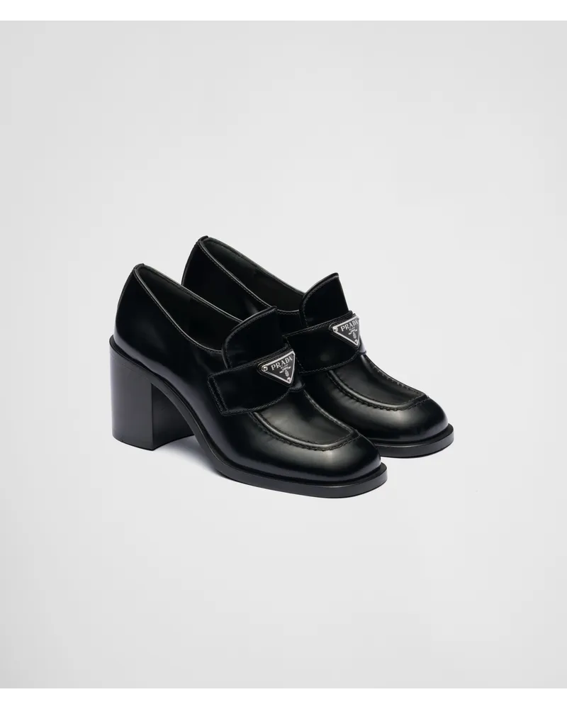 Prada High-Heel-Loafer aus gebürstetem Leder Schwarz