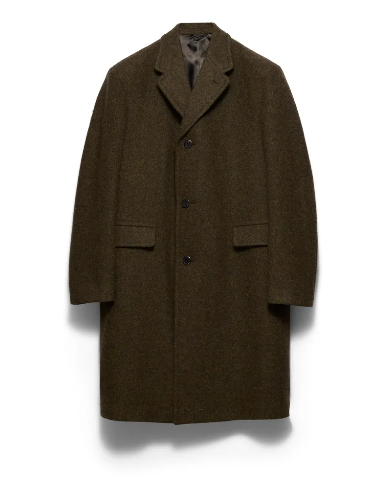 Prada Einreihiger Mantel Aus Wolle, Herren, Lodengrün, Größe Lodengrün