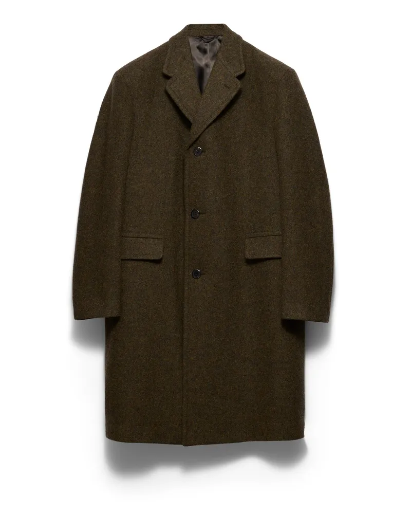 Prada Einreihiger Mantel Aus Wolle, Herren, Lodengrün, Größe Lodengrün