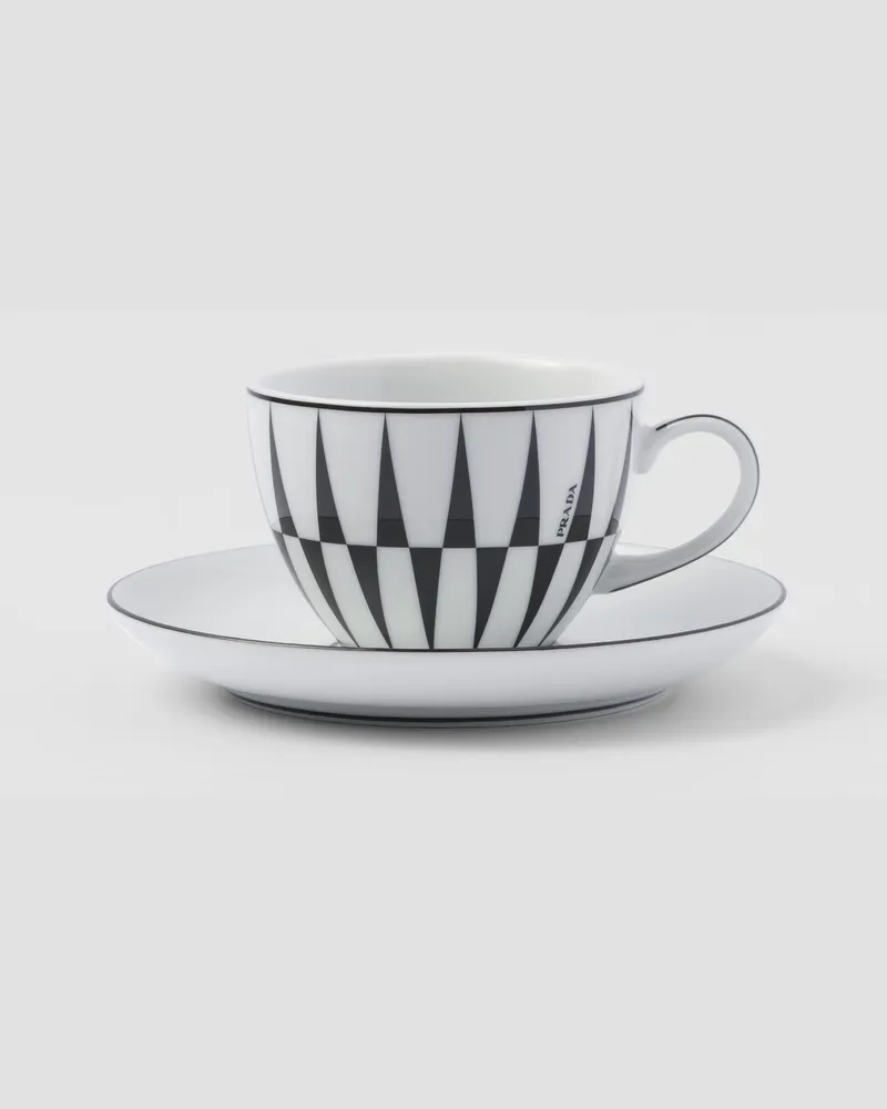 Prada Set mit vier Espressotassen aus Porzellan – Stripes Weiss