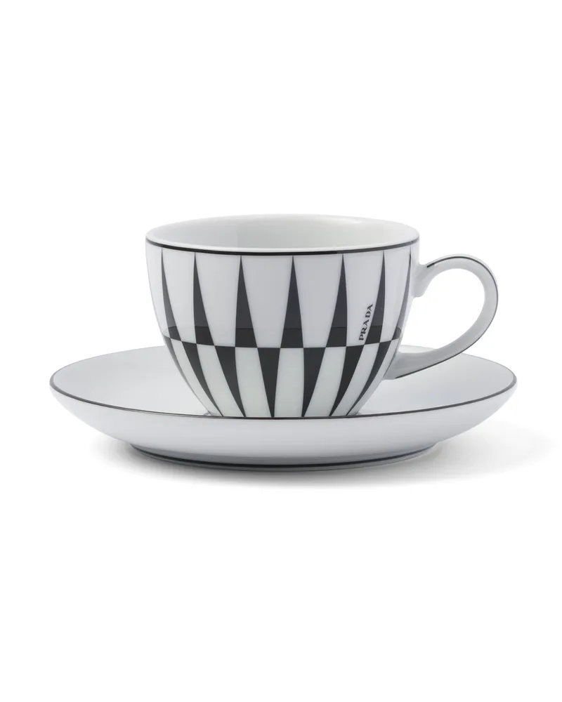 Prada Set Mit Vier Espressotassen Aus Porzellan – Stripes, , Weiss/schwarz Weiss