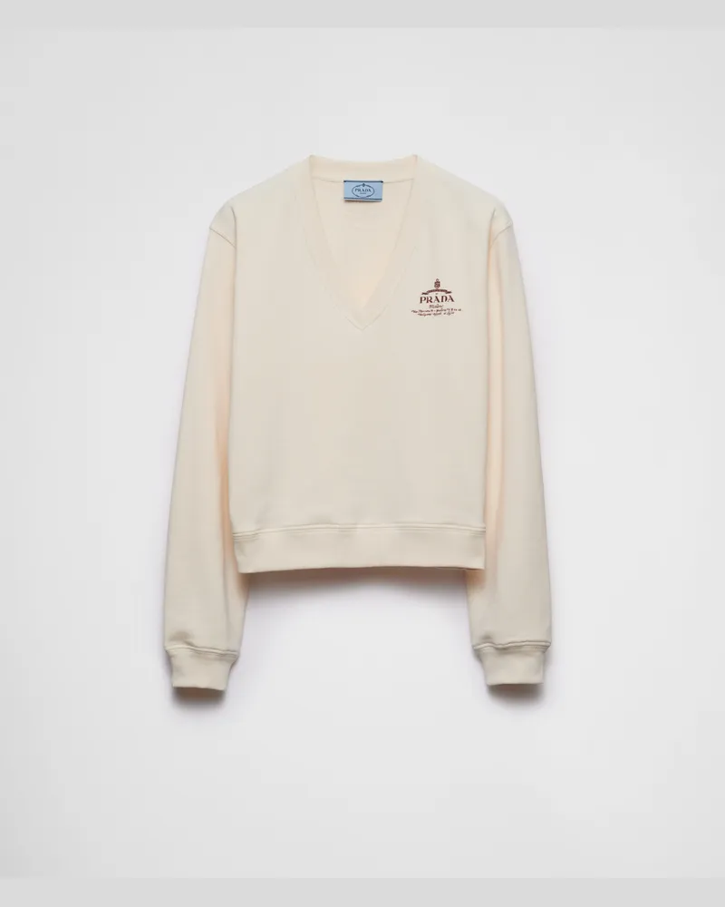 Prada Sweatshirt aus Baumwolle mit V-Ausschnitt Natur