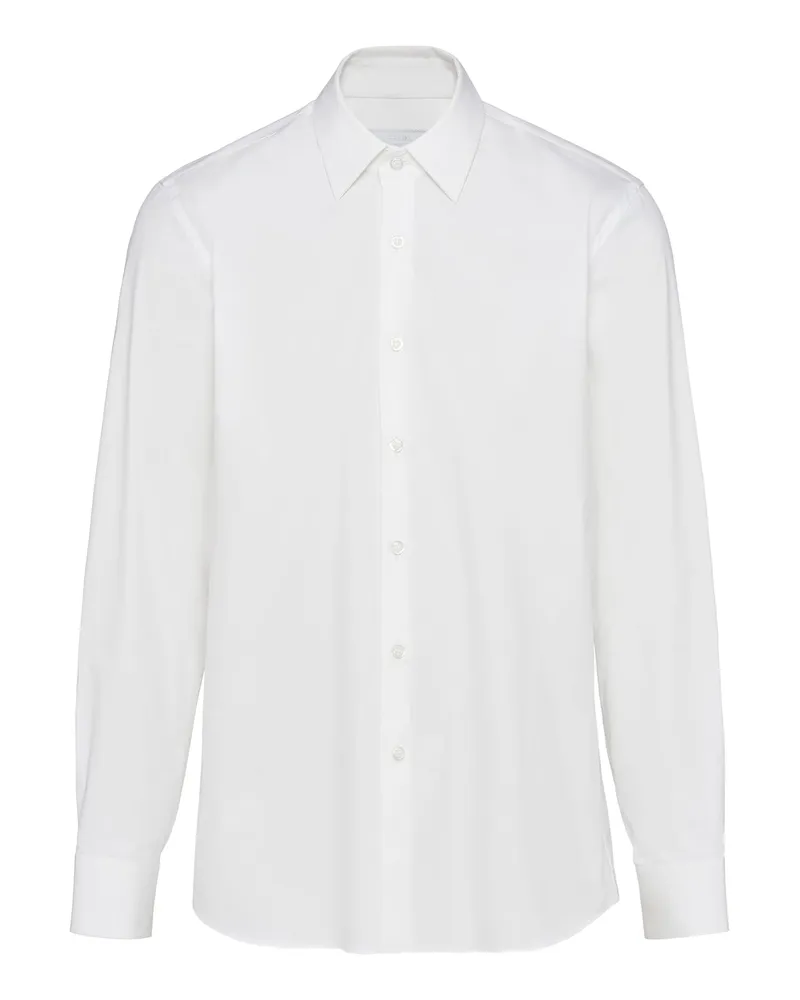 Prada Hemd Aus Stretch-baumwolle, Herren, Weiss, Größe Weiss
