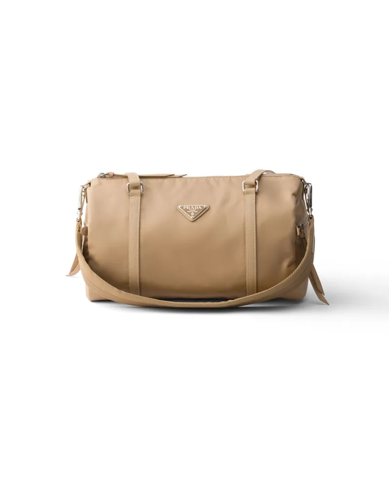 Prada Große Weekender-tasche Aus Re-nylon Und Saffiano-leder, Damen, Korkbeige+flaschengrün Korkbeige+flaschengrün