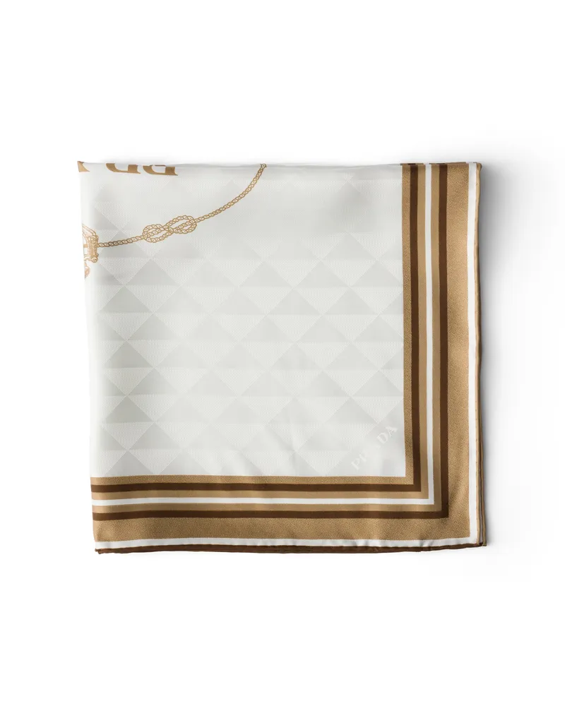 Prada Jacquard-schal Aus Seiden-twill Mit Print 55 , Damen, Kalkweiß/kamelfarben Kalkweiß
