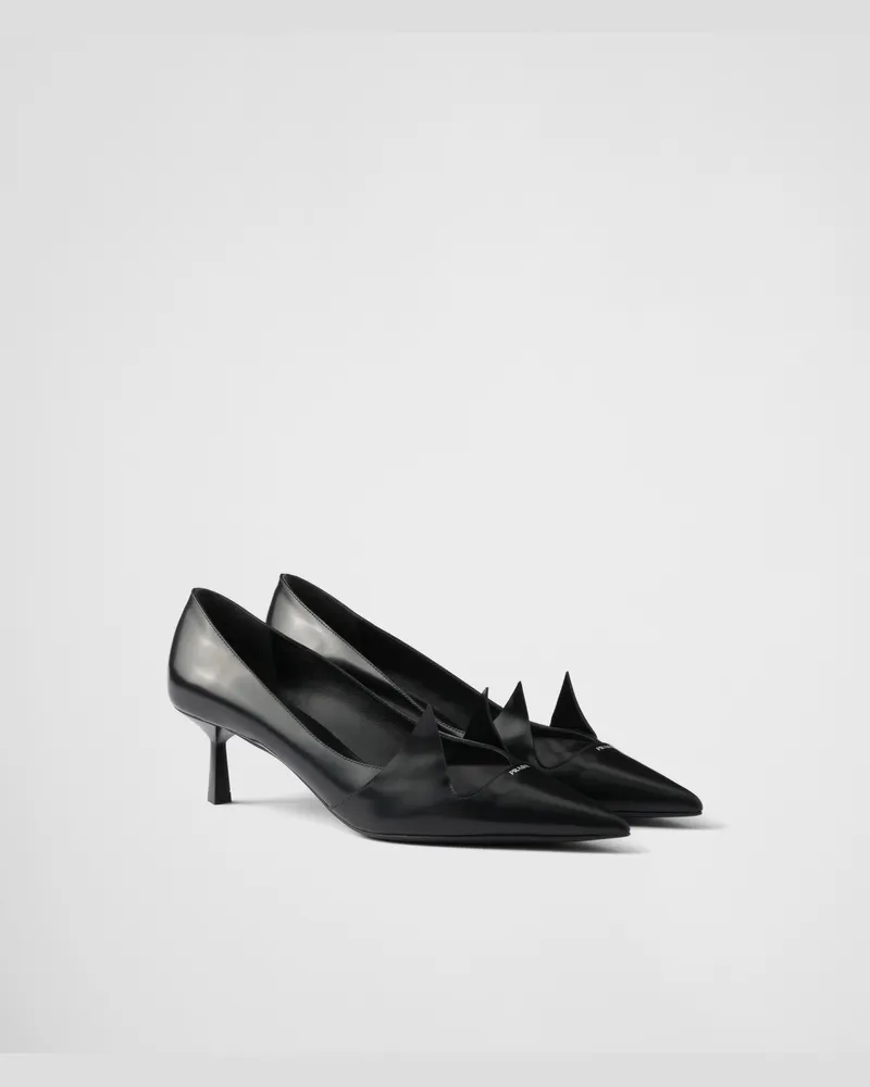 Prada Pumps aus zweifarbigem gebürstetem Leder Schwarz