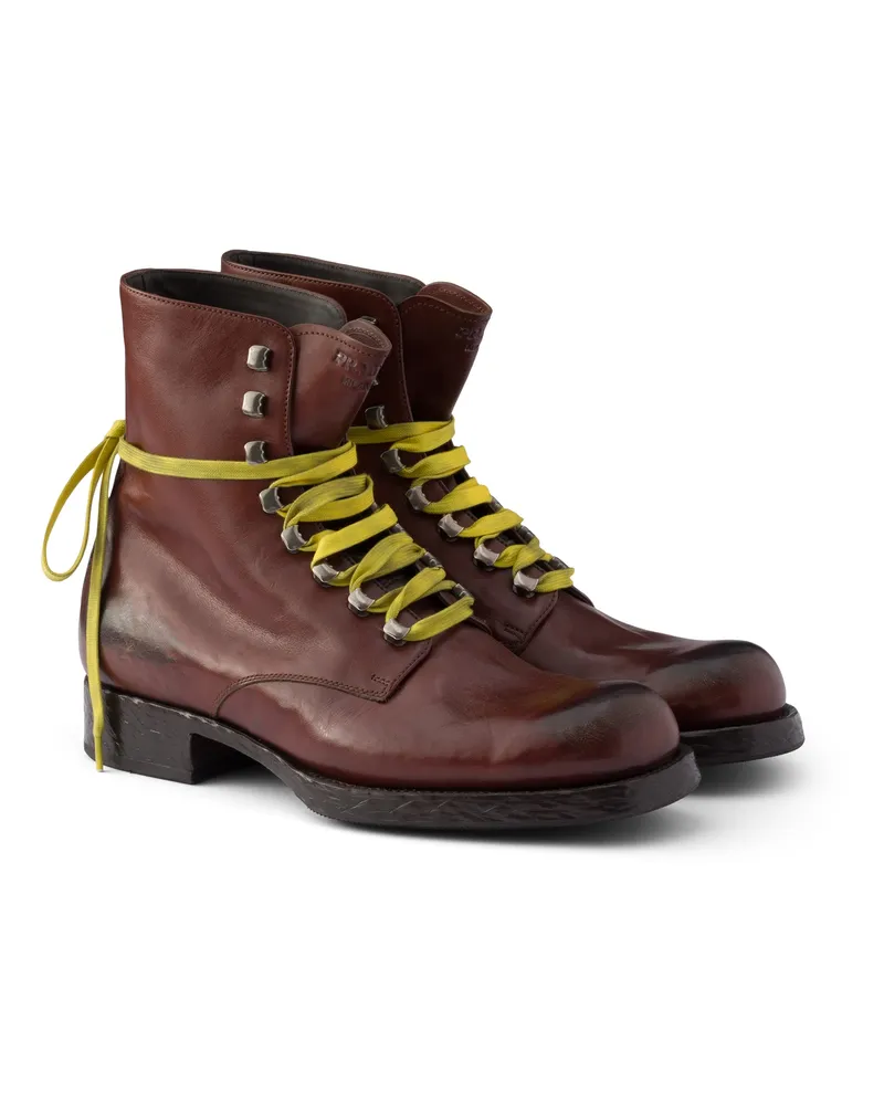 Prada Schnürstiefeletten Aus Leder, Herren, Kakaobraun, Größe 9,5 Kakaobraun