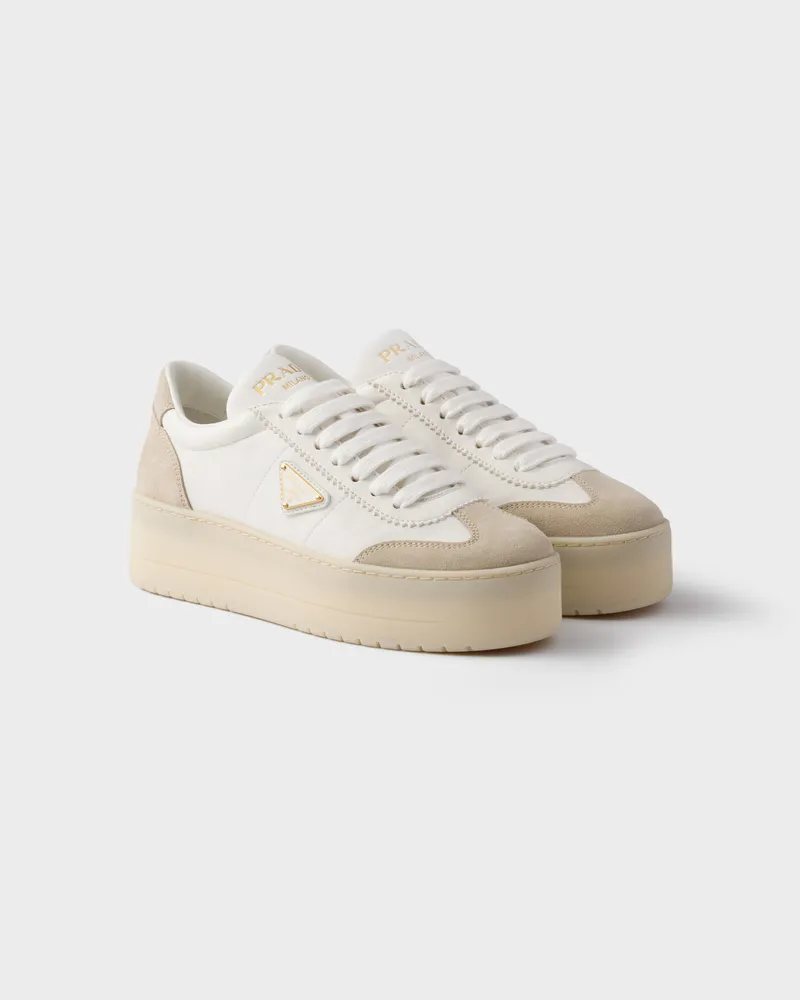 Prada Downtown Bold Sneaker aus Nappa-Leder und Wildleder Weiß