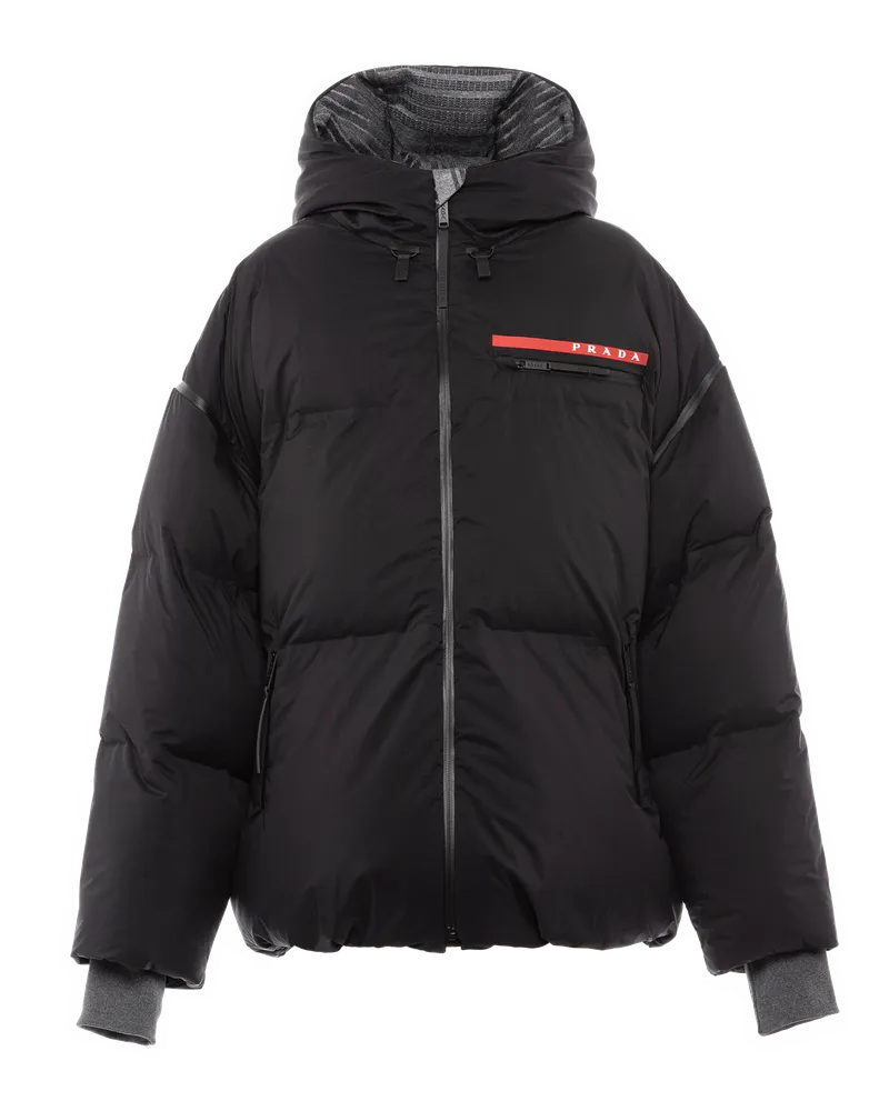 Prada Daunenjacke mit Kapuze aus Light Re-Nylon Schwarz
