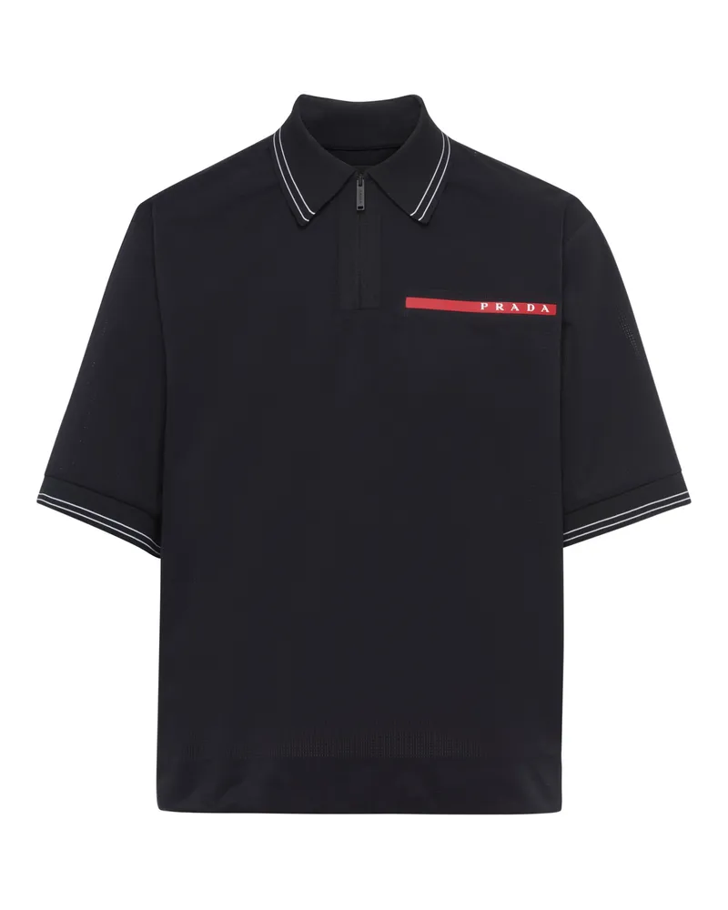 Prada Poloshirt Aus Bi-stretch Light, Herren, Schwarz, Größe Schwarz