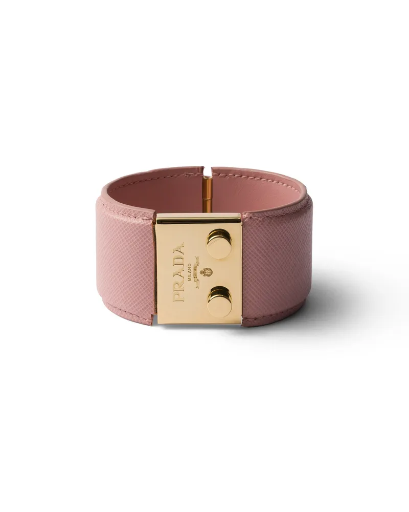 Prada Armband Aus Metall Und Saffiano-leder, Damen, Pfirsich, Größe Pfirsich