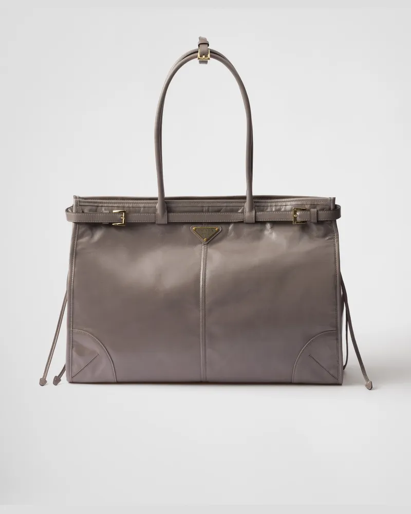 Prada Bonnie Extragroße Handtasche aus Leder Zinngrau