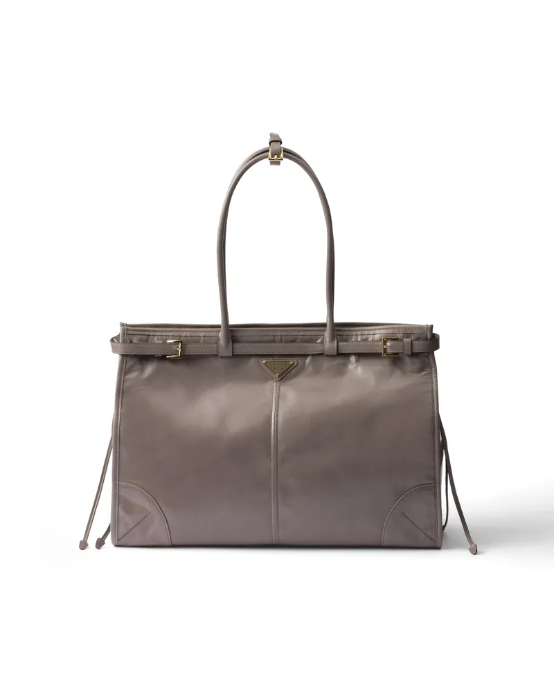 Prada Bonnie Extragroße Handtasche Aus Leder, Damen, Zinngrau Zinngrau