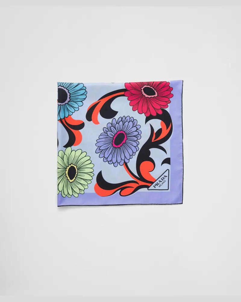 Prada Schal aus Seidentwill mit Print, 90 x 90 Astralblau