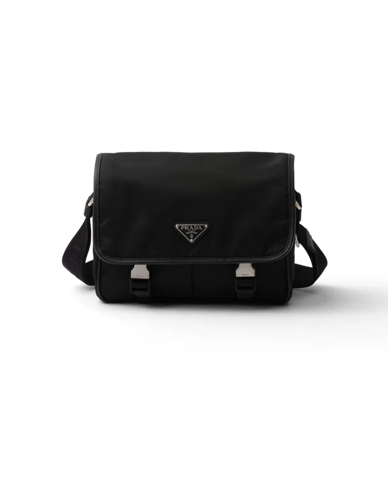 Prada Schultertasche Aus Re-nylon Und Saffiano-leder, Herren, Schwarz Schwarz
