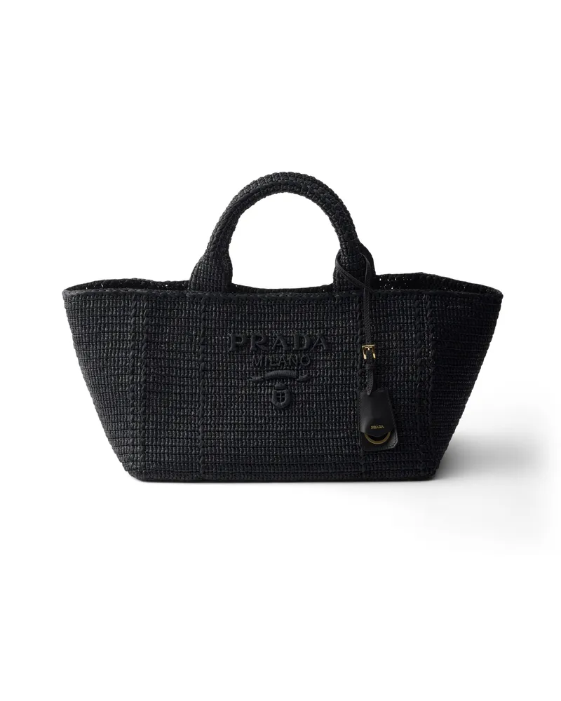 Prada Große Gehäkelte Tote Bag Mit Details Aus Leder, Damen, Schwarz Schwarz