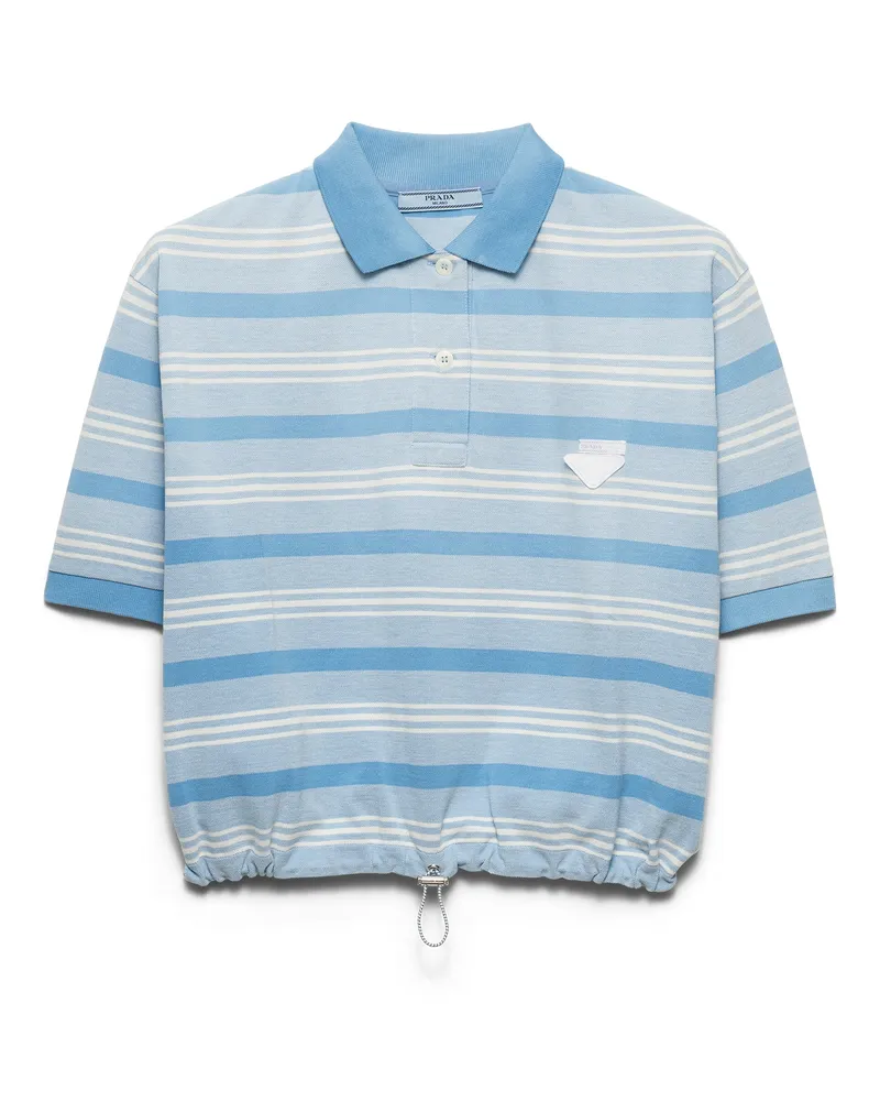 Prada Gestreiftes Poloshirt Aus Piqué Mit Print, Damen, Hellblau, Größe Hellblau