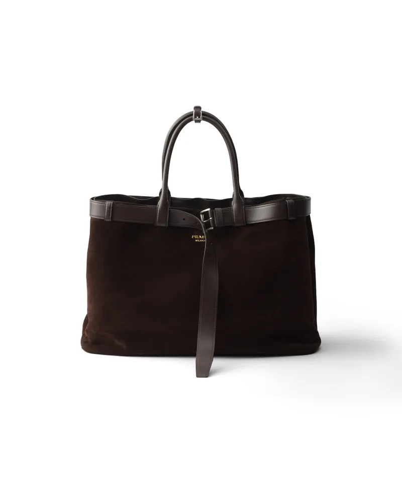 Prada Buckle Tasche Aus Wildleder Mit Gürtel, Herren, Dunkelbraun Dunkelbraun