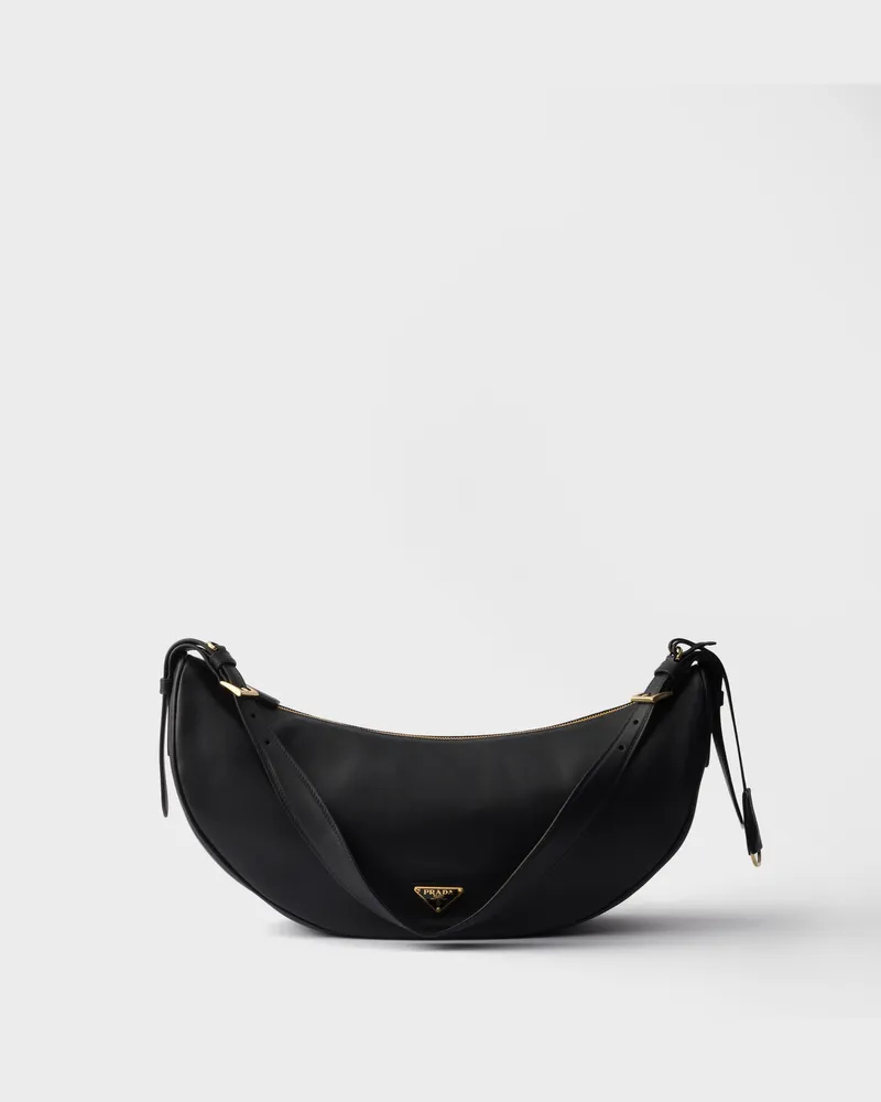 Prada Demi-lune Große Schultertasche aus Leder Schwarz