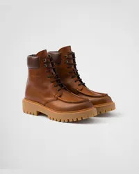 Prada Schnürstiefel aus Leder Cognac