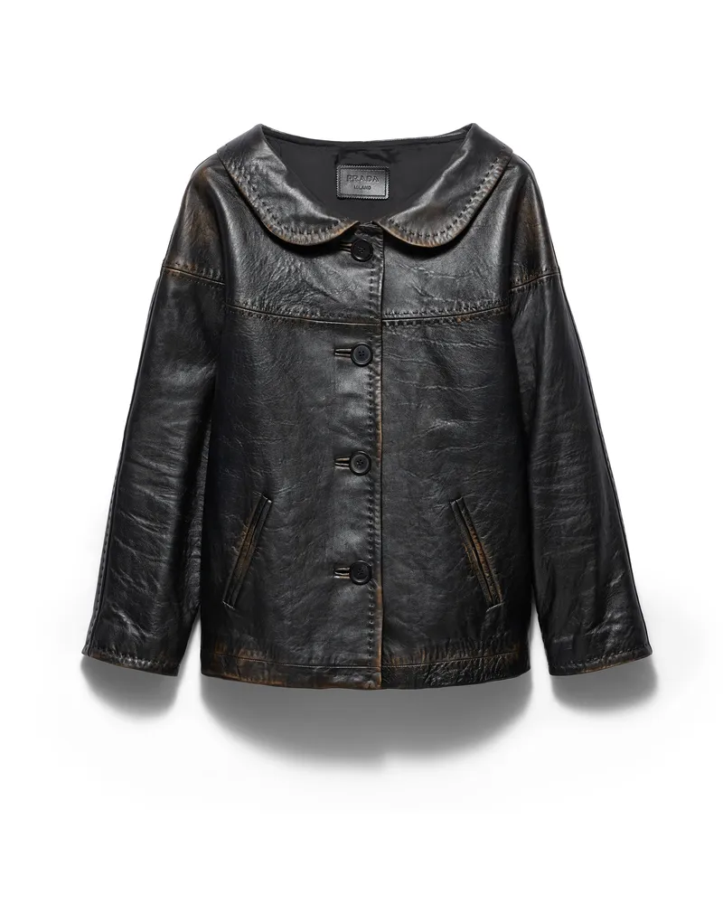 Prada Jacke Aus Nappa-leder In Antik-optik, Damen, Schwarz, Größe Schwarz
