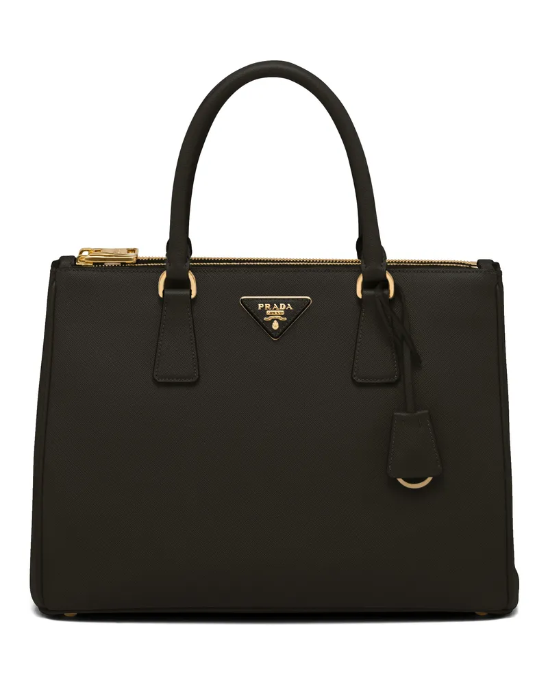 Prada Große  Galleria Tasche Aus Saffiano-leder, Damen, Schwarz Schwarz