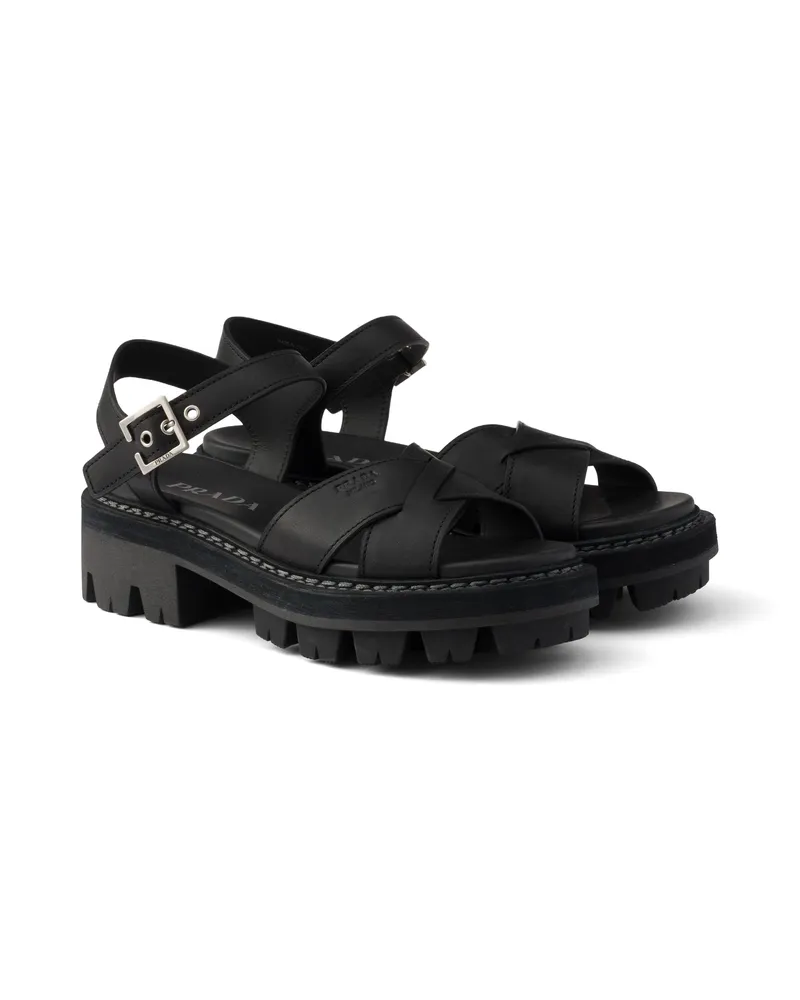Prada Sandalen Aus Leder, Damen, Schwarz, Größe Schwarz
