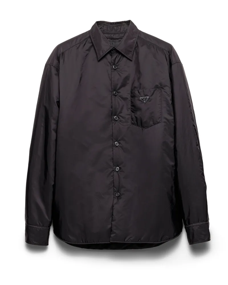 Prada Hemd Aus Light Re-nylon, Herren, Schwarz, Größe Schwarz