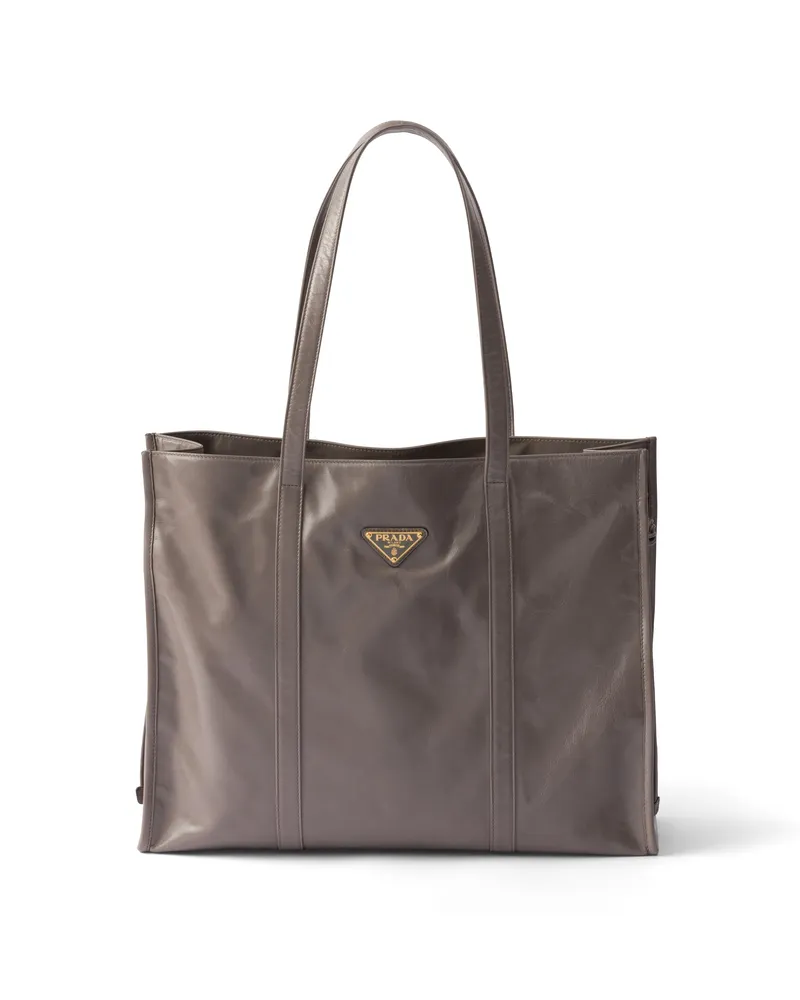 Prada Große Tote Bag Aus Leder, Damen, Zinngrau Zinngrau
