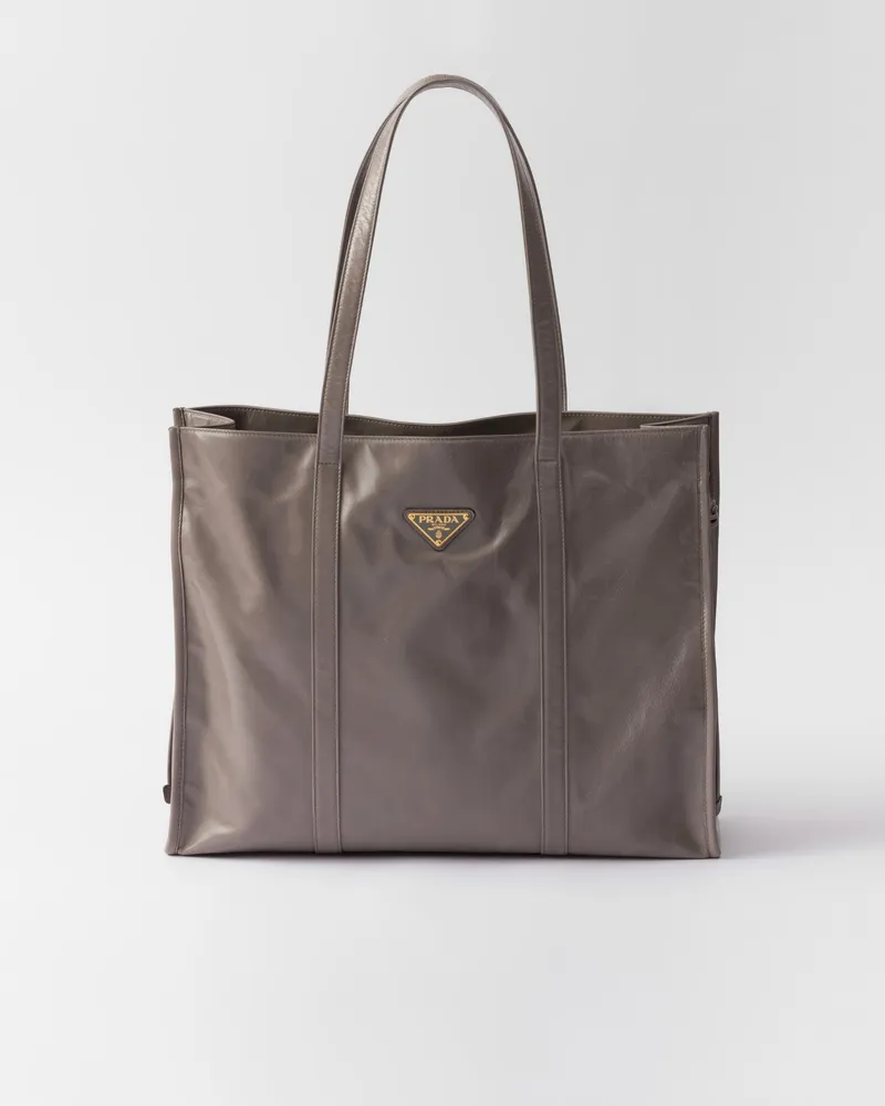 Prada Große Tote Bag aus Leder Zinngrau