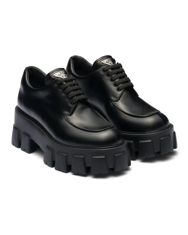 Prada Monolith Schnürschuhe Aus Gebürstetem Leder, Damen, Schwarz, Größe Schwarz