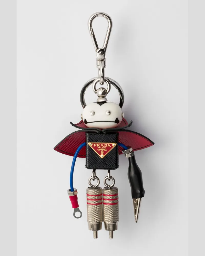 Prada Roboter-Taschenanhänger aus Saffiano-Leder Schwarz