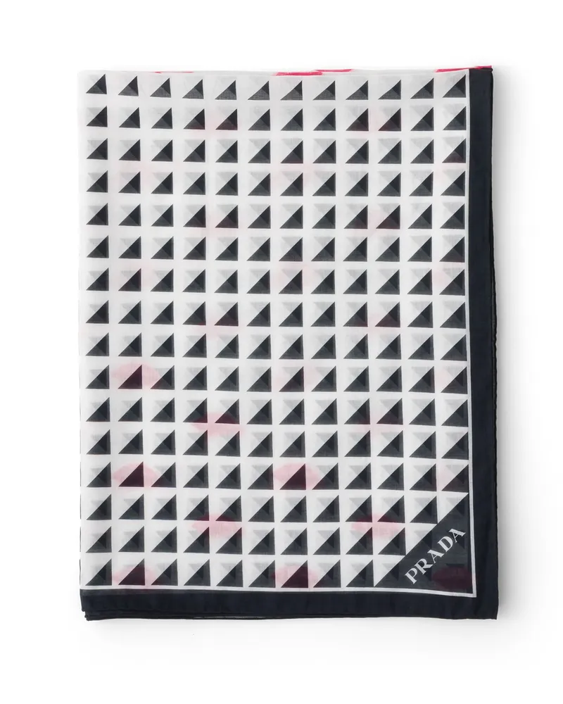 Prada Bedrucktes Pareo Aus Baumwolle, Damen, Schwarz/weiss Schwarz