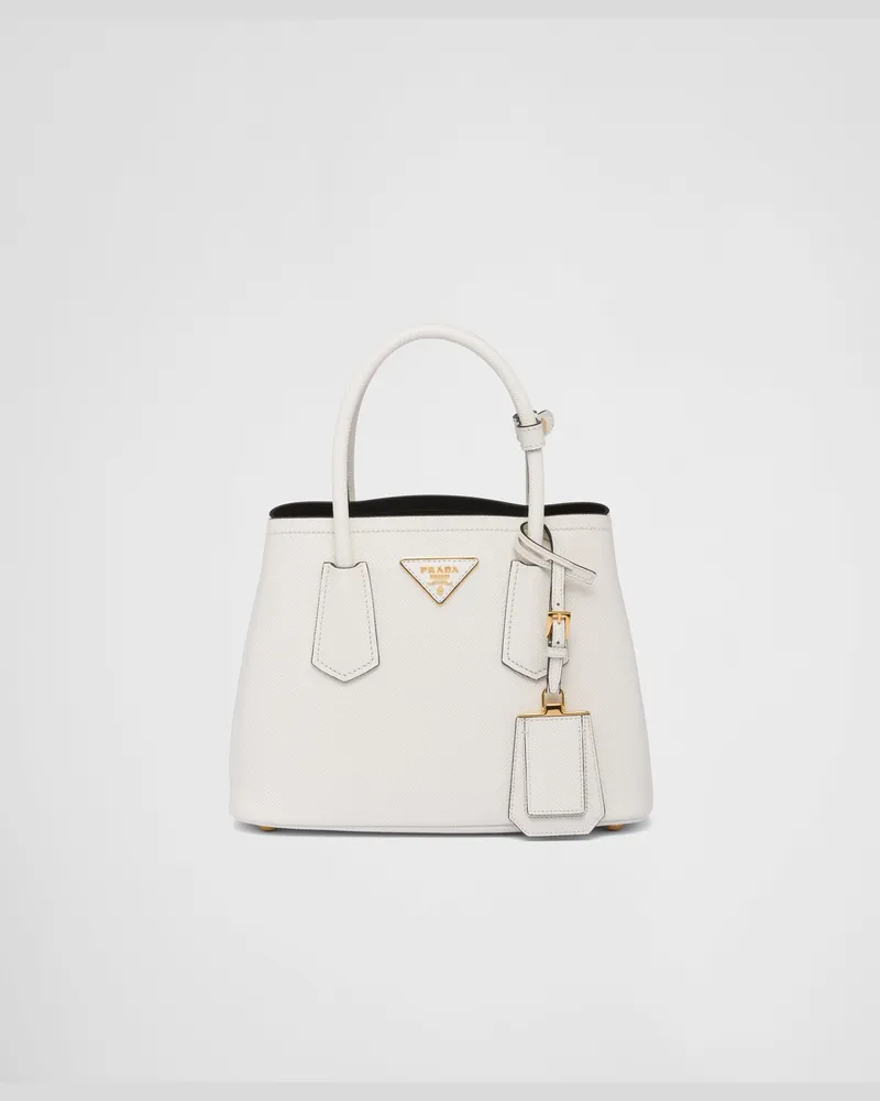 Prada Kleine  Double Tasche aus Saffiano-Leder White